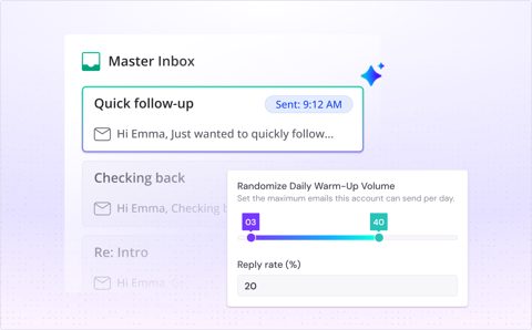 Smartlead screenshot: Master inbox with warm-up settings
