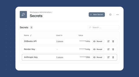 SmartSuite screenshot: Workspace secrets administration