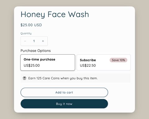 Smile.io screenshot: Points earned on a product page