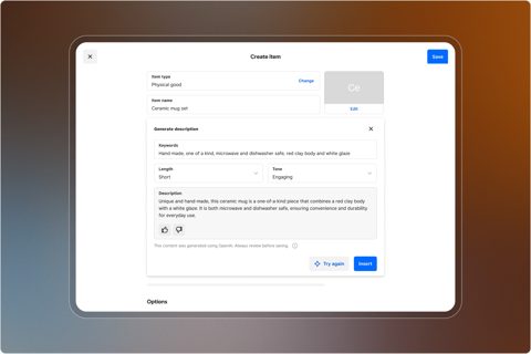 Square for Retail screenshot: Create item form with generated description