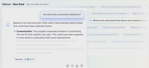 Sybill screenshot: Deal workspace AI chat about a call