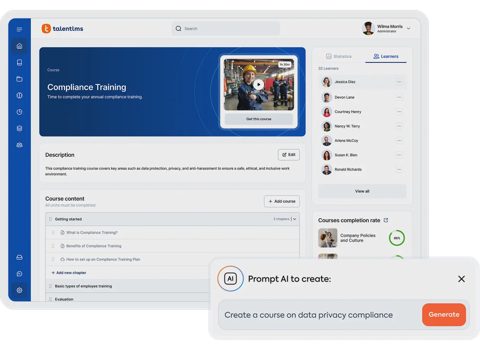 TalentLMS screenshot: Course page with content outline