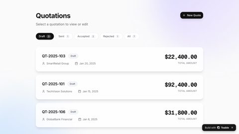 Teable screenshot: Quotations app built on a table