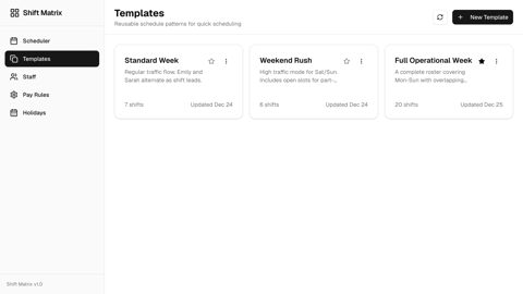 Teable screenshot: Shift templates scheduling app