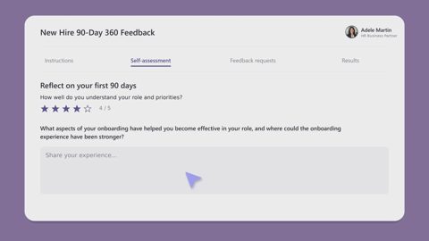 Teamflect screenshot: 360 feedback self-assessment form