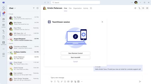 TeamViewer screenshot: Start a session from Microsoft Teams chat