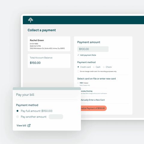 Tebra screenshot: Collect a patient payment