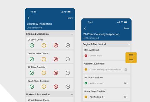 Tekmetric screenshot: Mobile vehicle inspection checklist