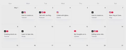 Submagic screenshot: Social media scheduler calendar