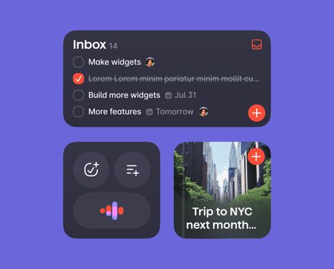 Superlist screenshot: Inbox with quick-add widgets