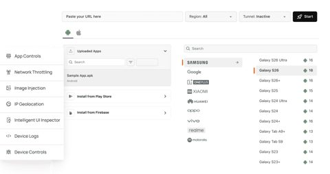 TestMu AI screenshot: Real device cloud testing console