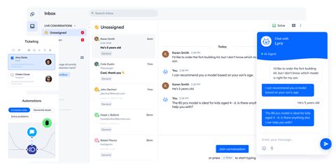 Tidio screenshot: Inbox, automations and chat widget