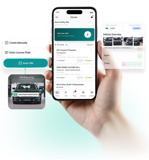 AutoLeap screenshot: Mobile app vehicle check-in