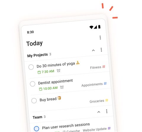 Todoist screenshot: Today list on the mobile app