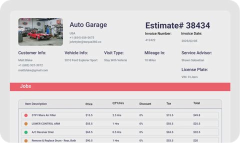 Torque360 screenshot: Estimate with job line items