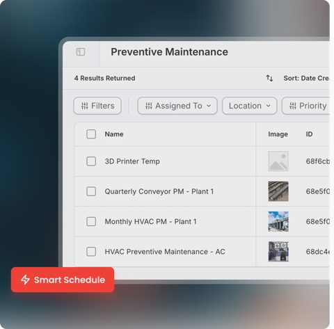 UpKeep screenshot: Preventive maintenance work order list