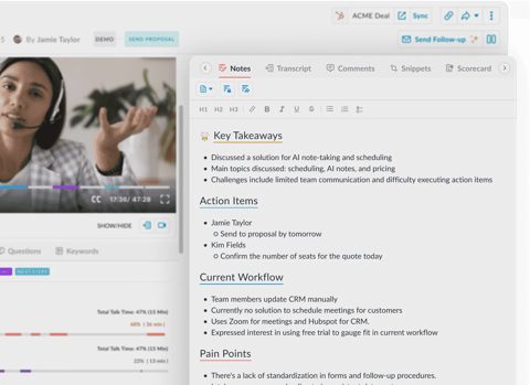 Avoma screenshot: Meeting recording with AI notes