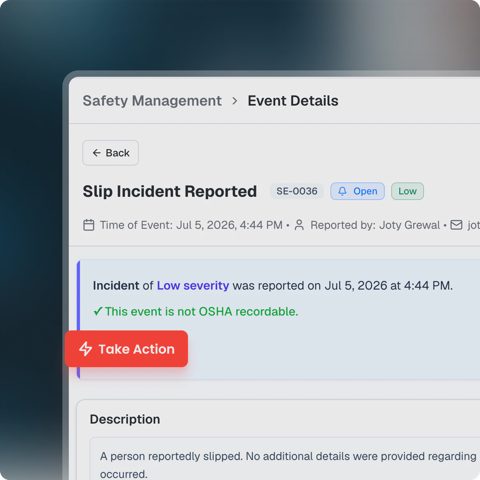 UpKeep screenshot: Safety incident event details