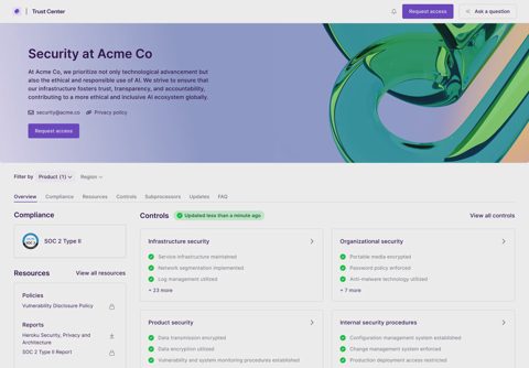Vanta screenshot: Public trust center page