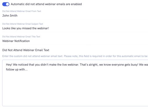 WebinarKit screenshot: Did-not-attend email settings