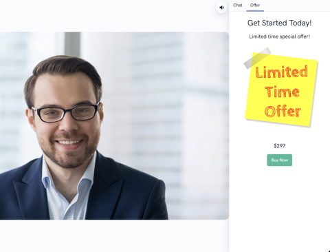 WebinarKit screenshot: In-webinar offer panel