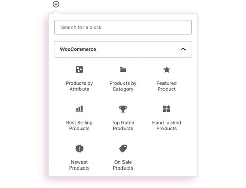 WooCommerce screenshot: WooCommerce blocks in the editor