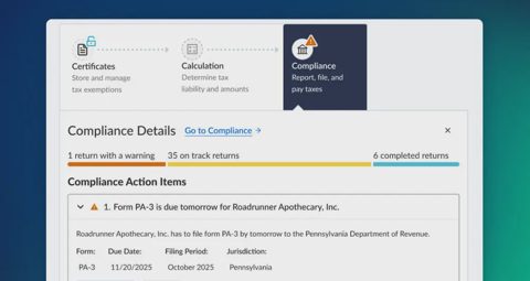 Vertex screenshot: Compliance details and action items