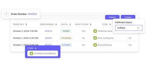 Warehance screenshot: Orders list with fulfillment status