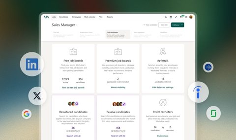 Workable screenshot: Job board sourcing options for a role