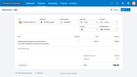 Xero screenshot: Editing an invoice