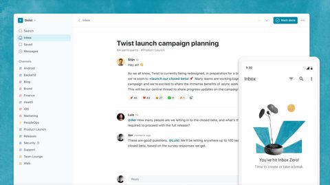 Twist screenshot: Thread with channel sidebar and inbox