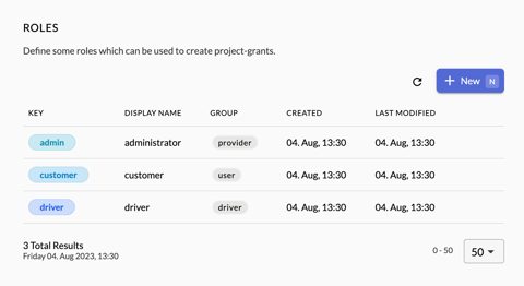 ZITADEL screenshot: Roles list in the management console