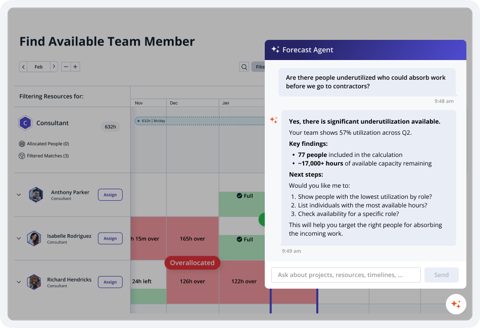 Accelo screenshot: Resource planning with Forecast Agent
