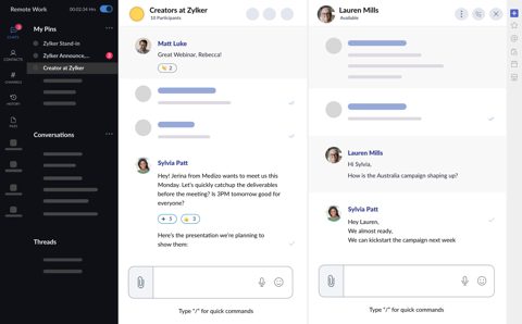 Zoho Workplace screenshot: Team chat conversations