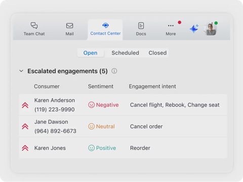 Zoom Contact Center screenshot: Open engagements list with sentiment
