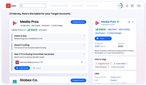 ZoomInfo screenshot: Sales home with account updates
