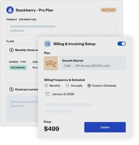 Zuora screenshot: Subscription plan and billing setup