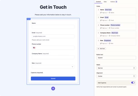 Zapier screenshot: Form builder with field settings