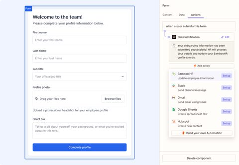 Zapier screenshot: Form actions panel
