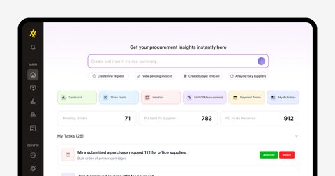 Zapro screenshot: Procurement home dashboard with tasks