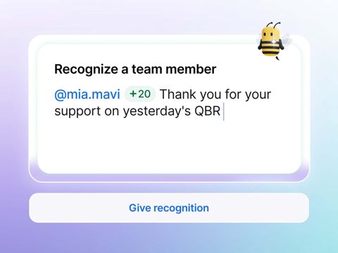 Bonusly screenshot: Recognizing a team member