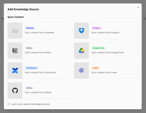 Botpress screenshot: Add knowledge source dialog