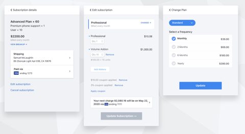 Chargebee screenshot: Self-serve portal subscription changes