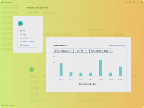 JumpCloud screenshot: Patch policies and update history