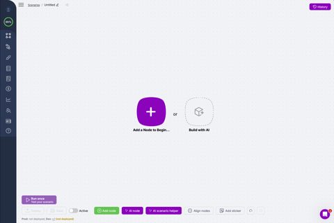 Latenode screenshot: Visual builder canvas