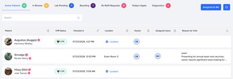 Shepherd screenshot: Active patients board
