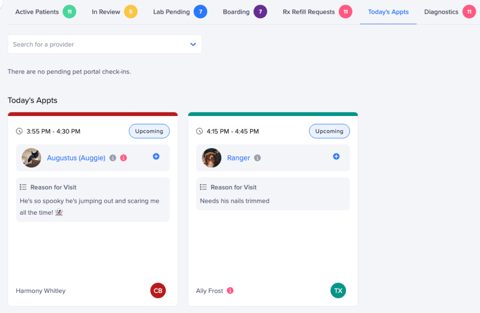 Shepherd screenshot: Today's appointments cards