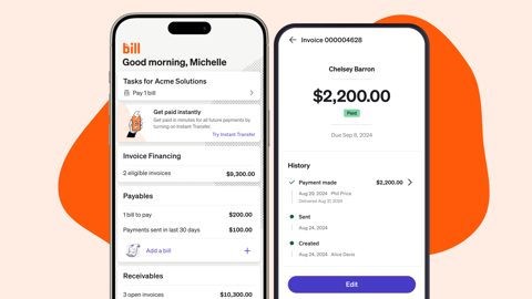 BILL screenshot: Mobile app home and invoice detail