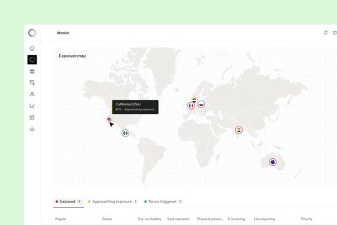 Sphere screenshot: Tax exposure map by region