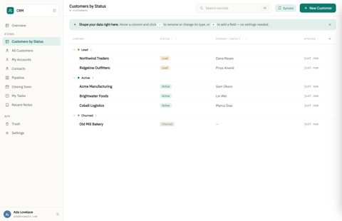 Bionic Forms screenshot: CRM app built with Bionic Forms